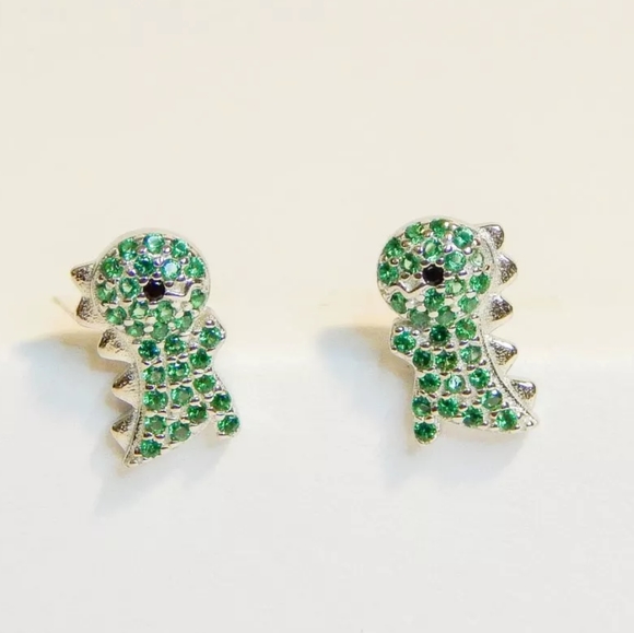 🦖 Dinosaur r Sterling Silver Cubic Zirconia Pave Stud Stacking - Picture 6 of 10